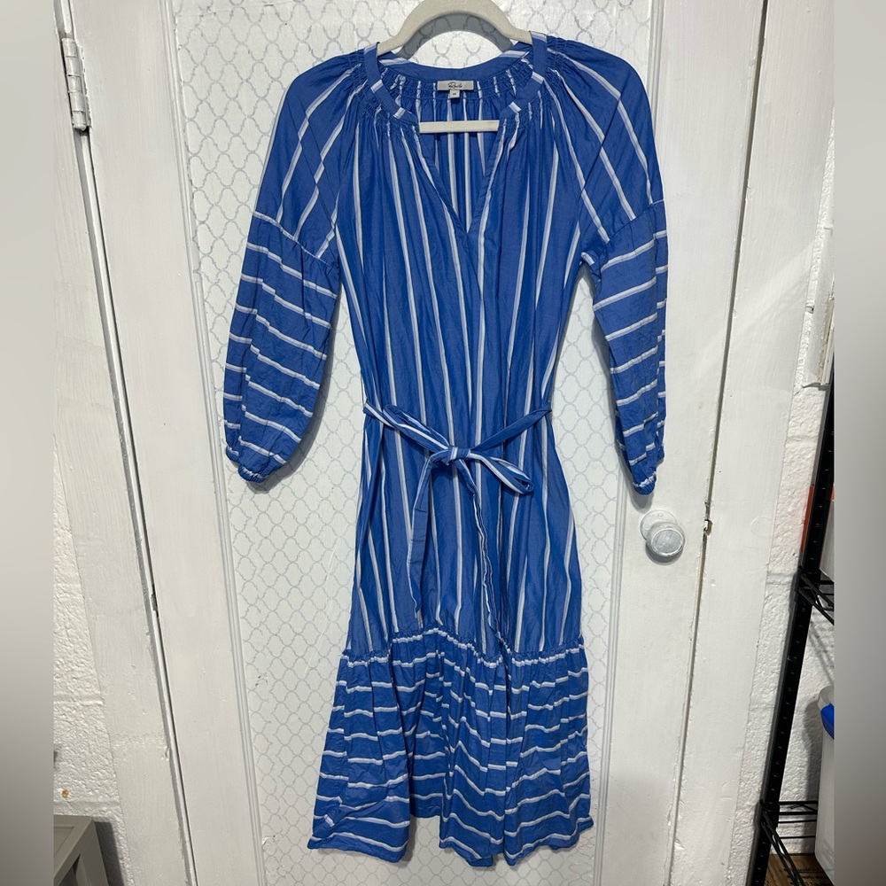 Rails Vittoria Dress XS Blue Stripe Puff Sleeve Belted Vacation Dress - Picture 10 of 11